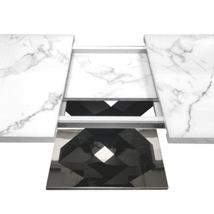 Rectangle Dining Table With Stretchable Top, X Shape Mdf Legs With Steel Base - White / Black