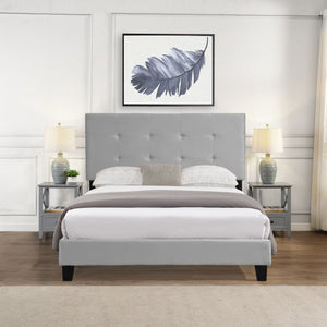Full Size Upholstered Platform Bed Frame With Tufted Headboard - Gray