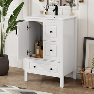 Retro Bathroom Vanity With Sink, Soft Closing Cabinet & Drawers