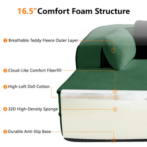 Elysees Left Chaise Sofa W/Pillows Teddy Fabric - Green