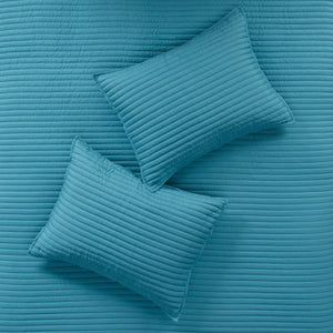 8 Piece Printed Seersucker Comforter and Quilt Set Collection Aqua Full/Queen