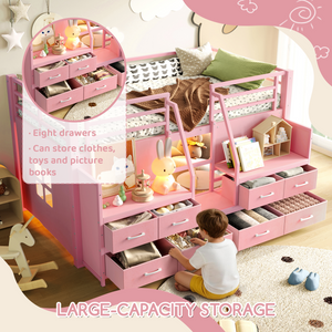 Twin Low Loft Bed with Multi-Storage Spaces