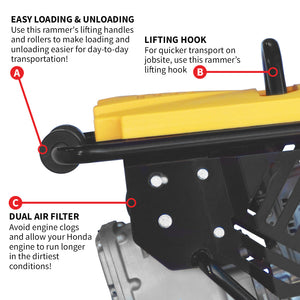3.6HP Honda Vibratory Rammer Jumping Jack Tamper with Honda GXR120 Engine Impact Force 3,550 lbs/ft - TRAPSKI