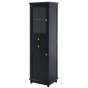 Tall Bathroom Storage Cabinet With Glass Doors, Free-Standing, Two Drawers, And Adjustable Shelves, Board, Painted Perfect For Displaying Your Favorite Items