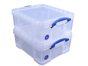 Really Useful Box 18L Storage Container w/Snap Lid & Clip Lock Handle, (2 Pack)