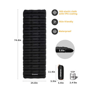 KingCamp 74.8 x 24.8 Inch Outdoor Waterproof Inflatable Sleeping Pad, Black