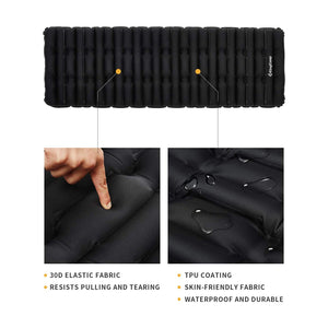 KingCamp 74.8 x 24.8 Inch Outdoor Waterproof Inflatable Sleeping Pad, Black