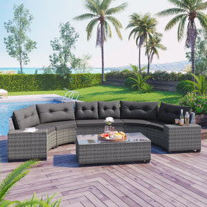 8-Pieces Outdoor Wicker Round Sofa Set