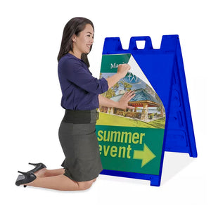 Plasticade Signicade Portable Folding Sidewalk Double Sided Sign Stand, Blue - TRAPSKI