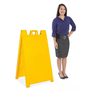 Plasticade 130-Y Signicade A Frame Plain Portable Folding Sidewalk Sign, Yellow - TRAPSKI
