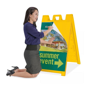Plasticade 130-Y Signicade A Frame Plain Portable Folding Sidewalk Sign, Yellow - TRAPSKI