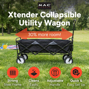 Mac Sports Xtender 52" Extra Long Collapsible Utility Storage Wagon Cart, Black