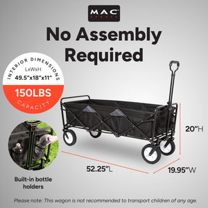 Mac Sports Xtender 52" Extra Long Collapsible Utility Storage Wagon Cart, Black