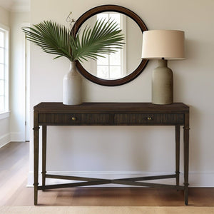 Fluted 2 Drawer Storage Console Table - Brown