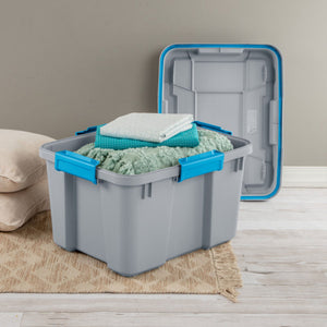 Sterilite 20 Gallon Plastic Storage Container Box Cement Gray/Blue (8 Pack)