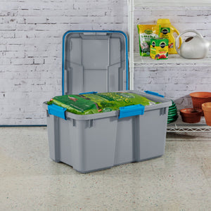 Sterilite 30 Gal Gasket Tote Heavy Duty Stackable Storage Bin with Lid, 6 Pack
