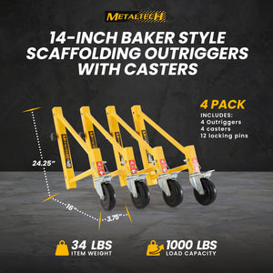 MetalTech Set of 14-Inch Baker Style Scaffolding Outriggers with Casters, 4 Pack - TRAPSKI