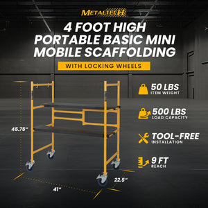 MetalTech 4 Foot High Portable Basic Mini Mobile Scaffolding with Locking Wheels