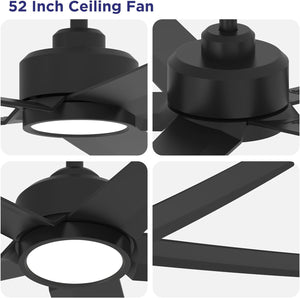 52 Inch Ceiling Fans with Lights, Large Air Volume Ceiling Fans with Reversible Quiet DC Motor and Remote