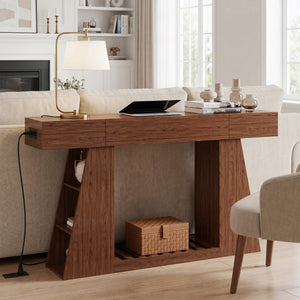 60 Inch Narrow Console Table with Built-in Power Outlet