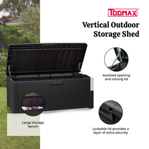 Toomax Santorini Plus Patio Deck Storage Box Bench, 145 Gallon (Anthracite)
