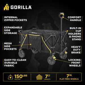 Gorilla Carts 7 Cu Ft Collapsible Outdoor Utility Wagon,Oversize Bed, Black