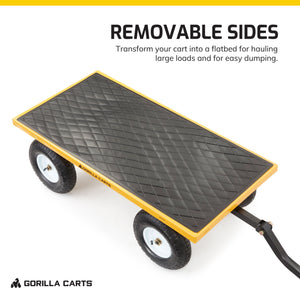 Gorilla Carts Steel Utility Cart, 7 Cu Ft Garden Wagon w/Removable Sides, Yellow