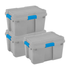 Sterilite 30 Gal Gasket Tote Heavy Duty Stackable Storage Bin with Lid, 3 Pack