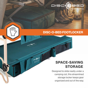 Disc-O-Bed Footlocker, Expandable Under Cot Storage for Camping Gear, Green