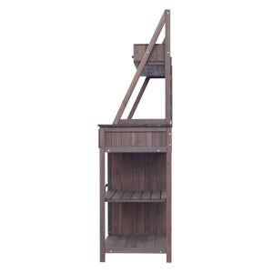 Potting Bench With 5 Drawer Storage And Slatted Back Panel, Garden Workstation - Brown