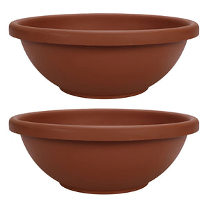 HC Companies 18 Inch Resin Garden Bowl Planter Pot, Terra Cotta Clay (2 Pack)