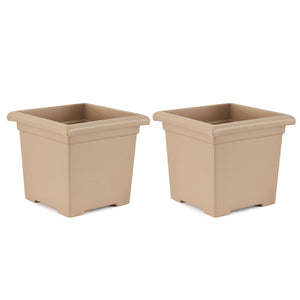 HC Companies 13.25"Dx15.5"W Outdoor Square Accent Planter, Sandstone Tan (2 Pk)