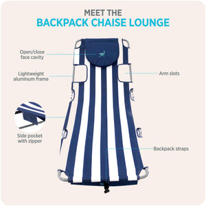 Ostrich The Backpack Chaise Lounge, Facedown Beach Camping Chair w/ Storage Bag