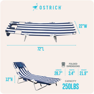 Ostrich The Backpack Chaise Lounge, Facedown Beach Camping Chair w/ Storage Bag