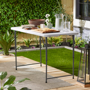 Plastic Development Group 4 Foot Long Fold in Half Banquet Folding Table, White