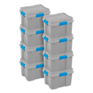 Sterilite 20 Gallon Plastic Storage Container Box Cement Gray/Blue (8 Pack)