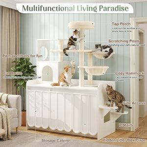 50.6" Cat Tree with Litter Box Enclosure, Sisal Scratching Post & Storage