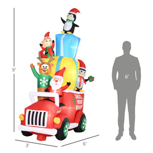 Inflatable Santa Gift Delivery Truck with Elf, Reindeer & Penguins