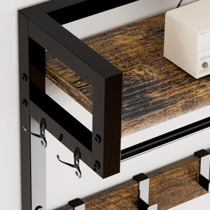 Hall Tree With 2 Movable Drawers, Shoe Storage, Shelves, Garment Racks, And 23 Hooks For Entryway - Rustic Brown