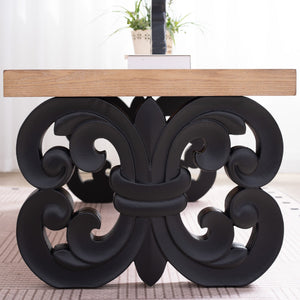 Black Scroll Base Coffee Table – 47" Rectangular Wood Living Room Table