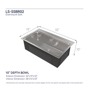 Stainless Steel Kitchen Sink, 32"x19" Single Bowl, Overmount Handmade Brushed Nickel