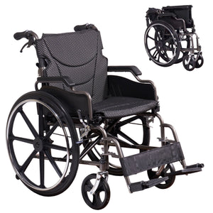 Lightweight Foldable Manual Wheelchair for Adults with Double Brakes