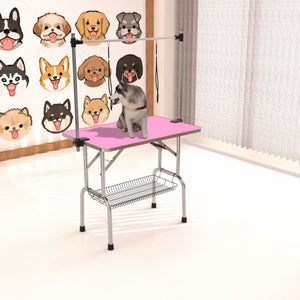 Folding Dog Pet Grooming Table Stainless Steel Frame Rubber Mat On Board With Adjustable Arm And Clamps Pet Dog Cat Grooming Table