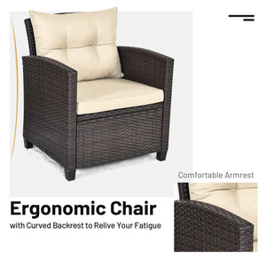 3 Pcs Patio Rattan Furniture Set Cushioned Conversation Set Coffee Table-Beige