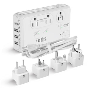 200W/2000W Step Down Converter – 2x 200W, 1x 2000W outlets & 3x USB-A + 1x USB-C – AC 220-240V to 110V-120V Travel Voltage Converter - (LX-C2000)