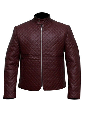 Diamond Classic Quilted Leather Jacket - Maroon