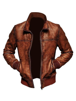 Men’s Vintage Casual Distressed Real Leather Jacket – Tan Brown