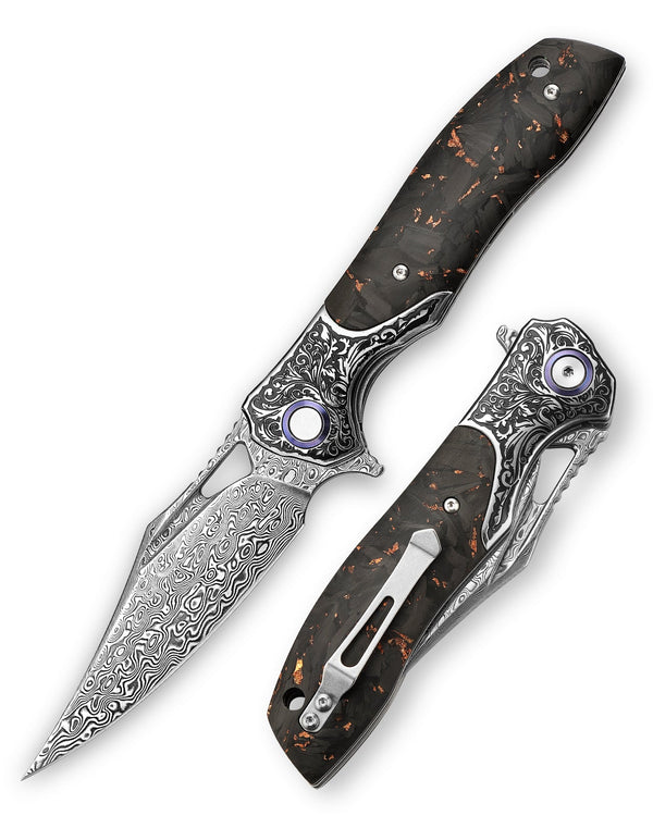 Morpheus VG10 Damascus Pocket Knife with Carbon Fiber Handle