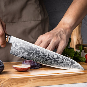 Obsidian Japanese Damascus Chef Knife with Carbon Fiber Handle
