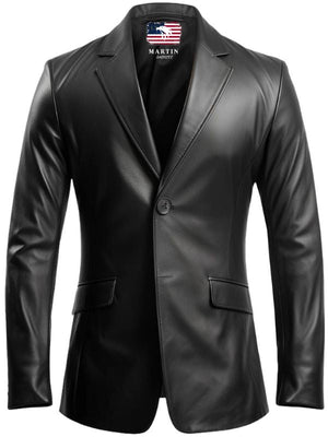 Men Black Leather Two Button Blazer – Leather Blazer for Men